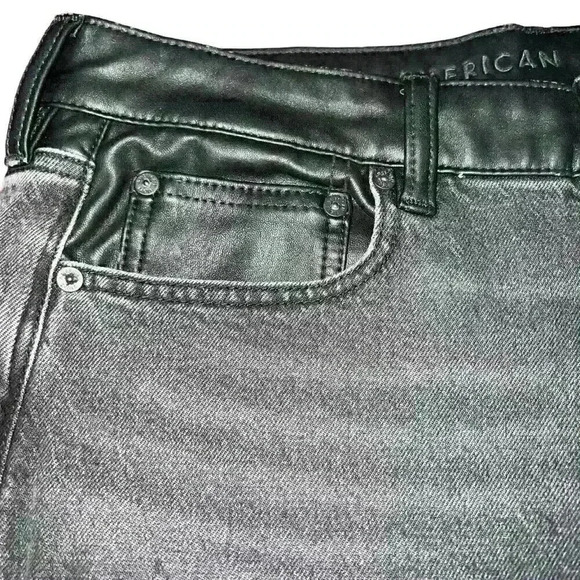 American Eagle Sz‎ 14 Jeans Straight Leg Faux Leather Trim Stretch - Picture 11 of 16